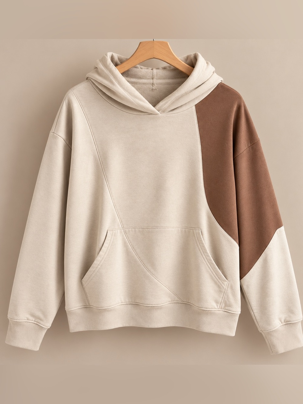 iLLA iLLA Color Block Pullover Hoodie Beige Tan Size M